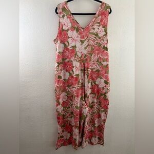 Cuddi Duds Flexwear V-Neck Jumpsuit Coral Hibiscus 1X